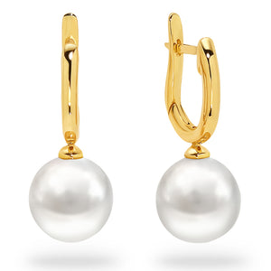 18k W/Y/R 9-10mm Sea Pearl Drop Earrings
