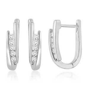 18K Yellow/White Gold Channel Set Diamond Huggies
