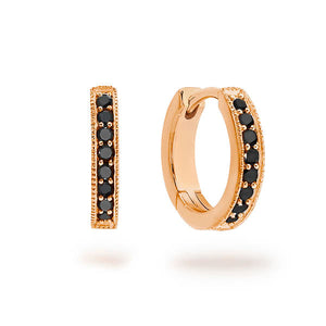 9K Gold Black Diamond Millgrain Huggies ESJE00446