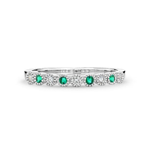 9K Millgrain Finish Bezel Set Alternating Diamonds & Emeralds Ring Band
