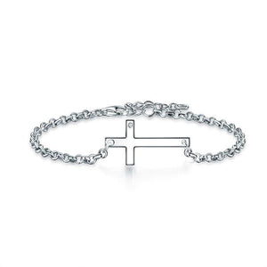 Solid 925 Sterling Silver Bracelet Cross Religious MXFB8007