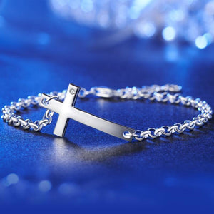 Solid 925 Sterling Silver Bracelet Cross Religious MXFB8007