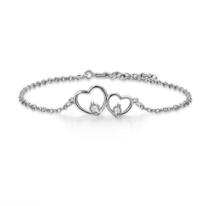 Solid 925 Sterling Silver Bracelet Double Heart MXFB8019