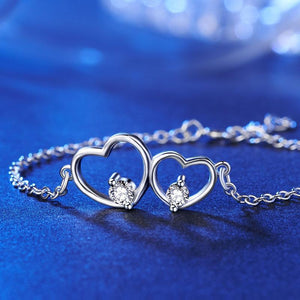 Solid 925 Sterling Silver Bracelet Double Heart MXFB8019