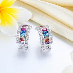 Muti-Color Stones 925 Sterling Silver Earrings Jewelry MXFE8131