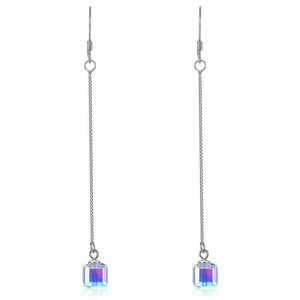 Austrian Crystal Dangle Drop Line 925 Sterling Silver Earrings MXFE8142