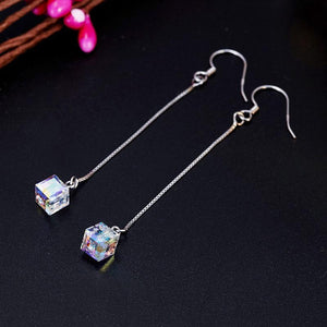 Austrian Crystal Dangle Drop Line 925 Sterling Silver Earrings MXFE8142
