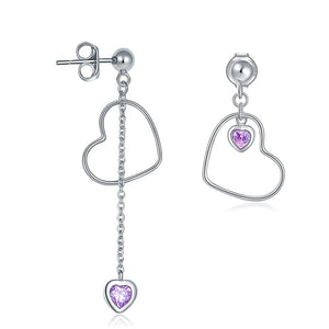 925 Sterling Silver Dangle Drop Pink Heart Earrings MXFE8152