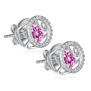Dancing Pink Stone Stud Earrings 925 Sterling Silver MXFE8170