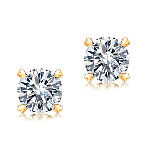 1 Carat Moissanite Diamond Heart Claws Earrings 925 Sterling Silver Rose Gold Plated XMFE8206