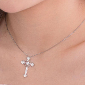 Dancing Stone Cross Pendant Necklace 925 Sterling Silver Vintage Style Gothic MXFN8048
