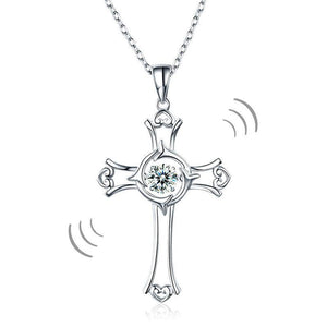 Dancing Stone Heart Cross Pendant Necklace 925 Sterling Silver MXFN8049