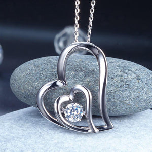 Dancing Stone Double Heart Pendant Necklace 925 Sterling Silver MXFN8053