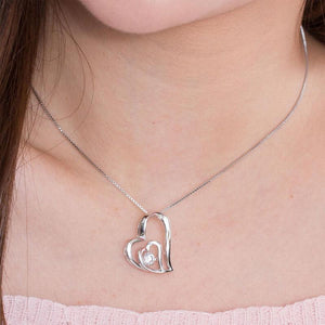 Dancing Stone Double Heart Pendant Necklace 925 Sterling Silver MXFN8053