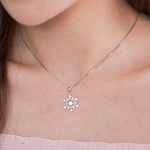 Dancing Stone Snowflake Pendant Necklace 925 Sterling Silver MXFN8055