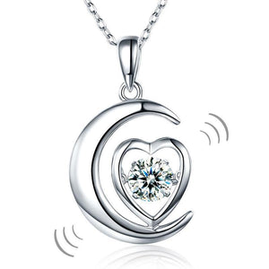 Dancing Stone Moon Heart Pendant Necklace 925 Sterling Silver MXFN8056