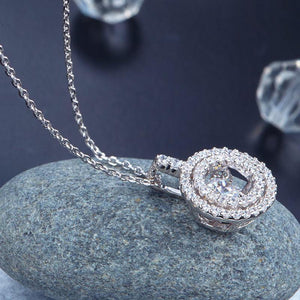 Dancing Stone Halo Pendant Necklace Solid 925 Sterling Silver MXFN8057