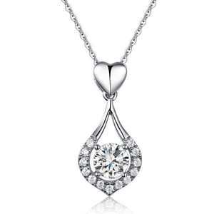 Heart Tear Drop Pendant Necklace 925 Sterling Silver Jewelry Created Zirconia MXFN8059