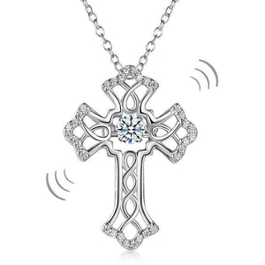 Vintage Style Cross Dancing Stone Pendant Necklace 925 Sterling Silver MXFN8080