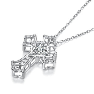 Vintage Style Cross Dancing Stone Pendant Necklace 925 Sterling Silver MXFN8080