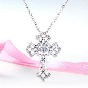 Vintage Style Cross Dancing Stone Pendant Necklace 925 Sterling Silver MXFN8080