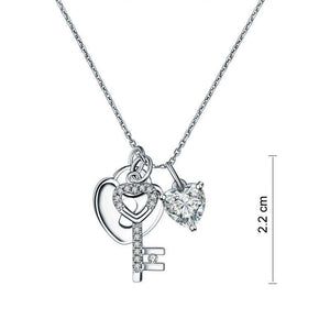 Love Heart Lock Key 925 Sterling Silver Pendant Necklace 1.5 Carat Created Zirconia MXFN8083
