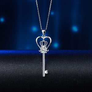 Love Heart Crown Key 925 Sterling Silver Pendant Necklace Created Zirconia Jewelry 1.25 Carat MXFN8085