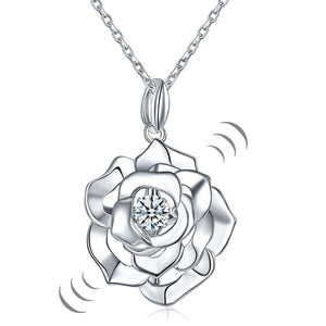 Rose Dancing Stone Pendant Necklace 925 Sterling Silver MXFN8087