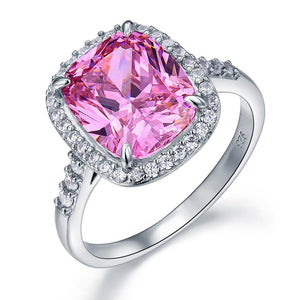 Solid 925 Sterling Silver Luxury Engagement Ring 6 Ct Cushion Fancy Pink Created Diamante Jewelry MXFR8150