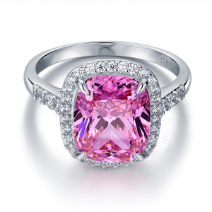 Solid 925 Sterling Silver Luxury Engagement Ring 6 Ct Cushion Fancy Pink Created Diamante Jewelry MXFR8150