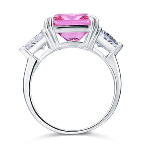 Solid 925 Sterling Silver Three-Stone Luxury Ring 8 Carat Fancy Pink Created Diamante MXFR8156
