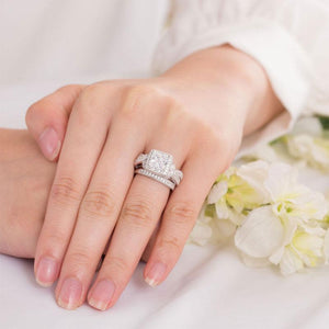 Solid 925 Sterling Silver Wedding Anniversary Engagement Ring Set Vintage Style Princess MXFR8234