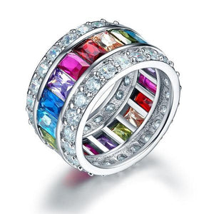 Multi-Color Created Topaz Band Wedding Anniversary 925 Sterling Silver Ring MXFR8241