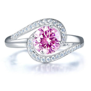 Twist Curl 925 Sterling Silver Wedding Engagement Ring 1.25 Ct Fancy Pink Created Zirconia MXFR8244