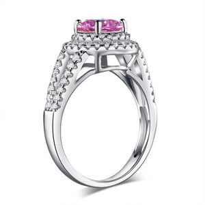 Double Halo 925 Sterling Silver Wedding Engagement Ring 1.25 Ct Fancy Pink Created Zirconia Promise Anniversary MXFR8252