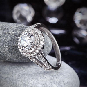 Double Halo 925 Sterling Silver Wedding Engagement Ring 1.25 Ct Created Zirconia Promise Anniversary MXFR8253