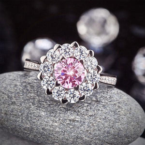 Snowflake 925 Sterling Silver Wedding Promise Anniversary Ring 1 Ct Fancy Pink Created Zirconia MXFR8264