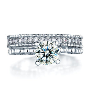 Solid 925 Sterling Silver 2-Pcs Wedding Engagement Ring Set 1 Ct Created Diamante Jewelry MXFR8276