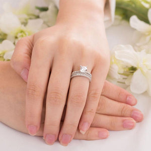 Solid 925 Sterling Silver 2-Pcs Wedding Engagement Ring Set 1 Ct Created Diamante Jewelry MXFR8276