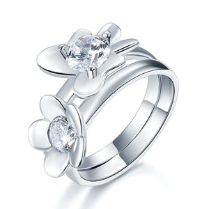 Solid 925 Sterling Silver 2-Pcs Butterfly Flower Ring Set MXFR8281