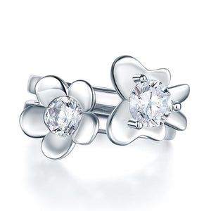 Solid 925 Sterling Silver 2-Pcs Butterfly Flower Ring Set MXFR8281