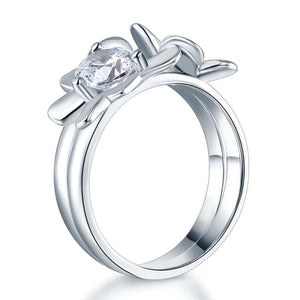 Solid 925 Sterling Silver 2-Pcs Butterfly Flower Ring Set MXFR8281