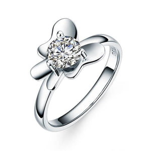 Solid 925 Sterling Silver 2-Pcs Butterfly Flower Ring Set MXFR8281