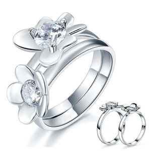 Solid 925 Sterling Silver 2-Pcs Butterfly Flower Ring Set MXFR8281