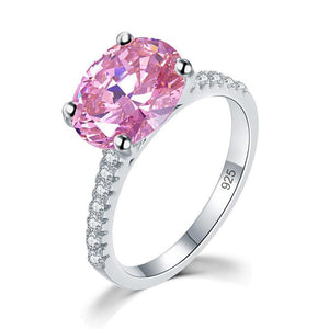 Solid 925 Sterling Silver 4 Carat Anniversary Ring Fancy Pink Oval Cut Luxury Jewelry MXFR8302