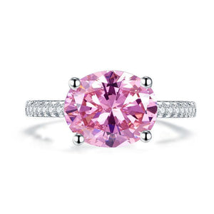 Solid 925 Sterling Silver 4 Carat Anniversary Ring Fancy Pink Oval Cut Luxury Jewelry MXFR8302