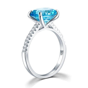 Solid 925 Sterling Silver 4 Carat Anniversary Ring Blue Oval Party Luxury Jewelry MXFR8303