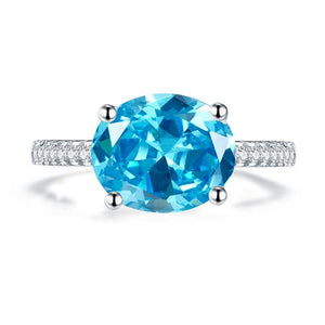 Solid 925 Sterling Silver 4 Carat Anniversary Ring Blue Oval Party Luxury Jewelry MXFR8303