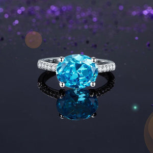 Solid 925 Sterling Silver 4 Carat Anniversary Ring Blue Oval Party Luxury Jewelry MXFR8303