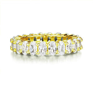 Oval Cut Eternity Solid Sterling 925 Silver Yellow Gold Plated Wedding Ring Band Jewelry MJXFR8327